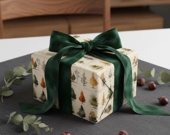Papel de regalo con acuarela de bosque: hojas de otoño, diseño rústico de bosque