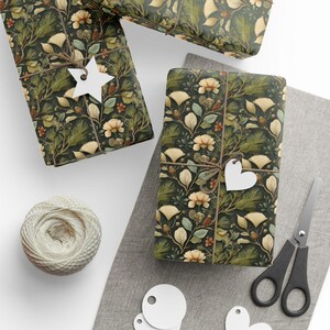 Botanical Wrapping Paper: Elegant Floral Gift Wrap, Green Earth Tones image 3