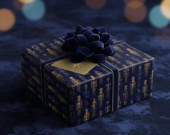 Nutcracker Royal Blue and Gold Wrapping Paper Holiday Gift Wrap Festive Elegant Christmas Nutcracker Paper Luxurious Design for Special