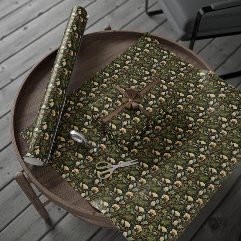 Botanical Wrapping Paper: Elegant Floral Gift Wrap, Green Earth Tones image 6