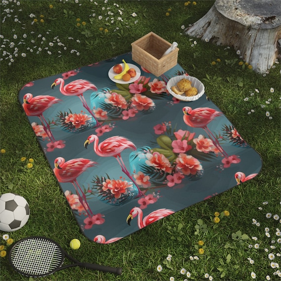 Flamingo Picnic Blanket Water Resistant Mat Pink Flamingo Design Blue Pattern Animal Lover Feathers Outdoor Blanket Flamingo Stadium Roll Etsy UK