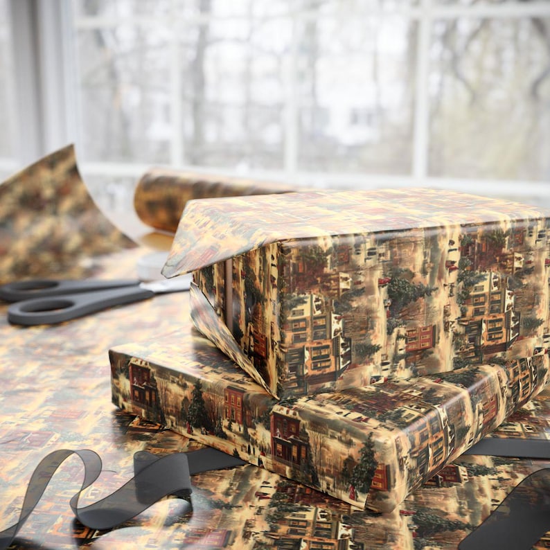Victorian Winter Village Christmas Wrapping Paper: Nostalgic Snowy Scene image 7
