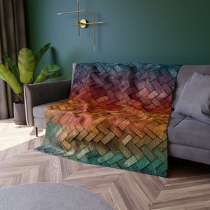 Colorful Crushed Velvet Blanket, Basket Weave Design, Vibrant Shades, Eye-Catching Pattern, Cozy, Beautiful