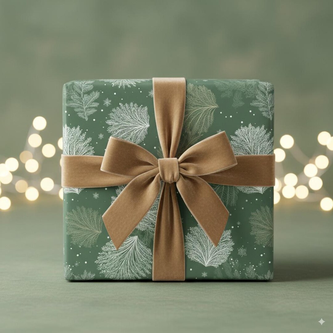 Winter Elegance Wrapping Paper Sage Green Nature Inspired Gift Wrap ...