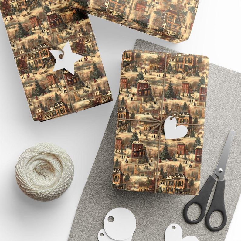 Victorian Winter Village Christmas Wrapping Paper: Nostalgic Snowy Scene image 6