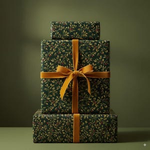 Holly Berry Christmas Wrapping Paper Festive Holiday Gift Wrap Green Red Botanical Paper Elegant Seasonal Present Decoration Unique Stylish