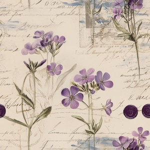 Vintage inpakpapier met bloemen: cadeaupapier paarse wilde bloemen