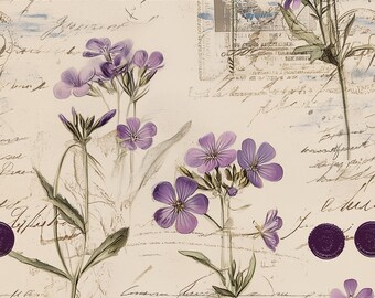 Vintage Floral Wrapping Paper: Purple Wildflower Botanical Gift Wrap