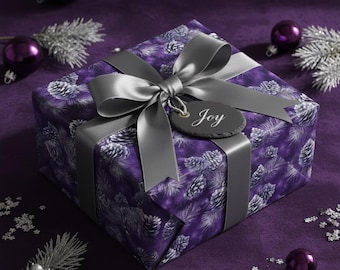 Lila Pinecone Geschenkpapier Winter Geschenkverpackung Lila Papier Feiertagsrolle Weihnachten Verschneites Immergrünes Papier Elegantes Mattmuster Süßes Papier