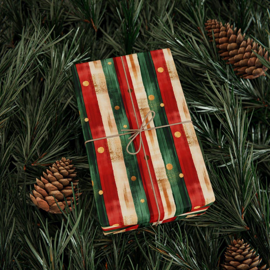Strippy Rapping Paper Rustic Holiday Striped Wrapping Paper Christmas Gift Wrap Festive ...