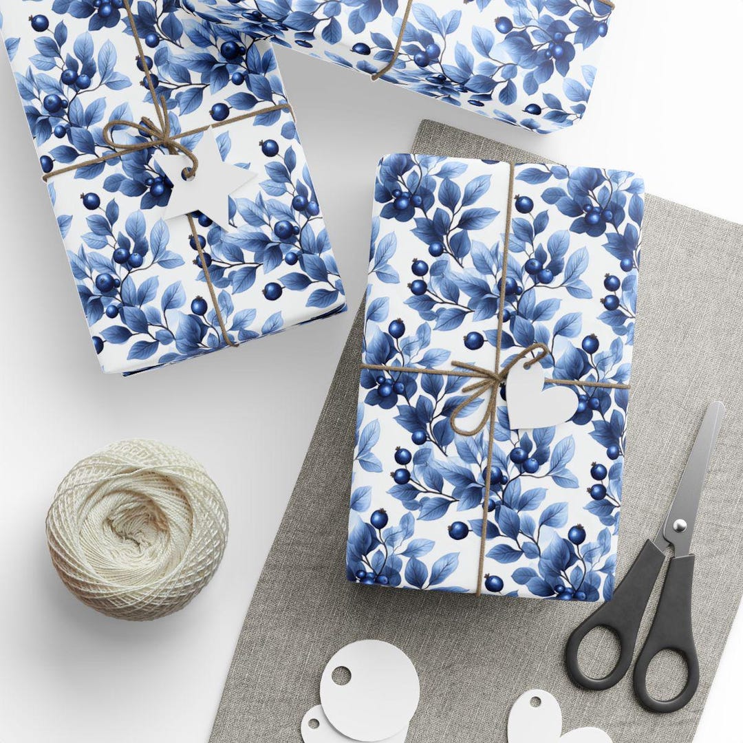 Paper Chain Blueberry Blueberry Botanical Wrapping Paper: Elegant Watercolor Gift Wrap - Etsy