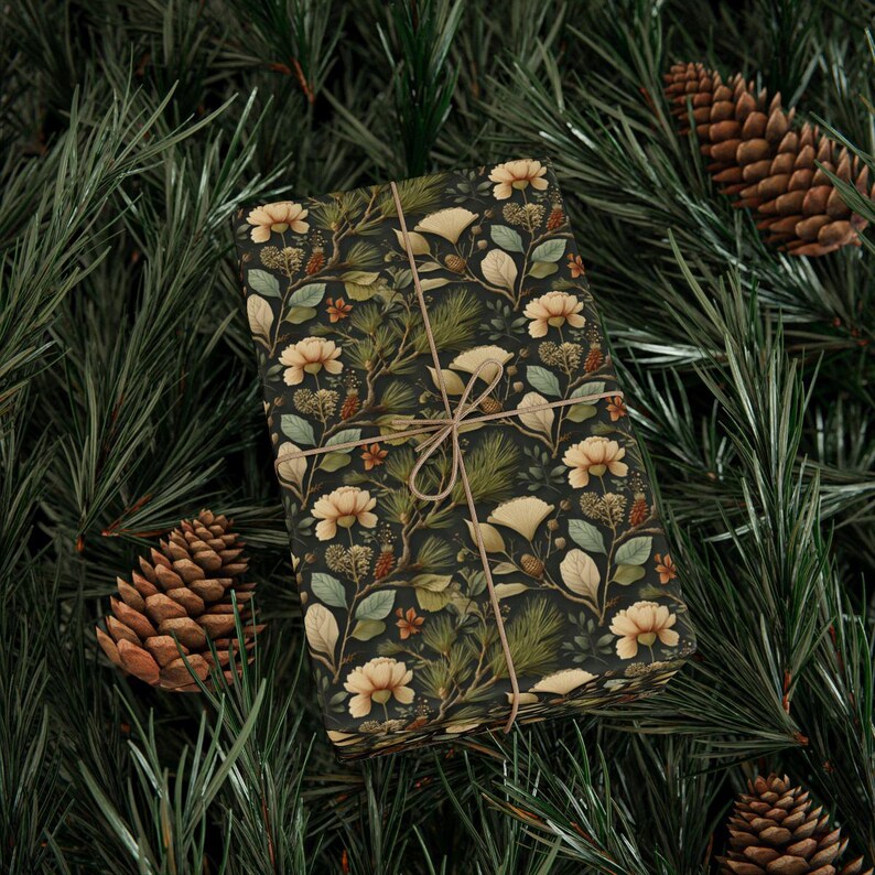 Botanical Wrapping Paper: Elegant Floral Gift Wrap, Green Earth Tones image 2