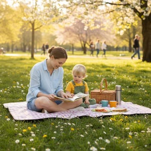 Water-resistant Picnic Blanket, Elegant Pink, White Check Design, Soft Texture Delicate Lilac Accents Great for Outings Outdoor Gatherings.