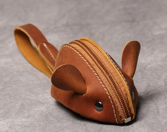Porte-monnaie en cuir véritable, pochette tendance à fermeture éclair, sacs créatifs et mignons pour clés de souris