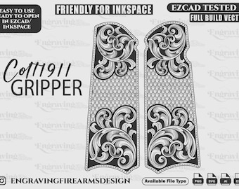 Colt1911 Grip Scroll Design Svg,lasercut,laserengraving,fiberlaser,engravingfiles,laserpattern,engravingdesign,engravingpattern,metalart