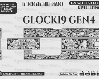 Glock19 Gen4 Rose Scroll With Skull,lasercut,laserengraving,fiberlaser,svg,svgdesign,rosescroll,engravingfiles,laserpattern,engravingdesign