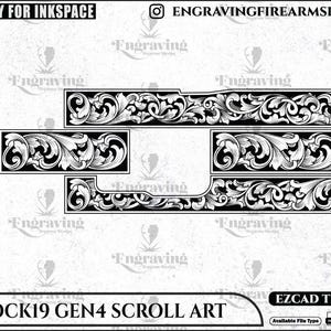 Engraving Glock19 Gen4 Scroll Svg Design,laser design, Scroll firearm laser engraving files, svg Scroll files, custom glock19 SVG