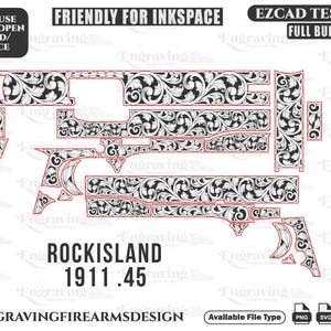 1911 .45 ACP Rockisland Schriftrolle SVG, Lasercut, Lasergravur, Gravurdateien, Lasermuster, Gravurdesign, Gravurmuster, Metalart