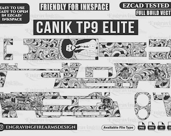 Canik TP9 Elite Scroll Design Svg, taglio laser, incisione laser, laser a fibra, file per incisione, modello laser, disegno per incisione, modello per incisione, metalart