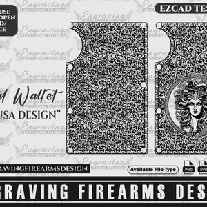 Diseño de grabado de armas de fuego Diseño de billetera de metal
