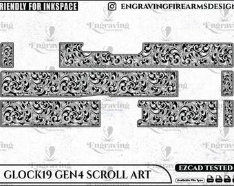 Glock 19 Gen4 Scroll Engraving Design (svg, dxf, ai, png)