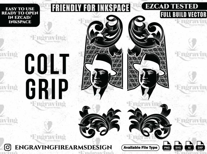 Colt Graphics 1911 Colt Grip, Scrollwork Engraving Design (svg, Dxf, Ai, Png) - Etsy