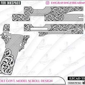 Colt 1911 Govt. Model Scroll Design: Laser Cut Files (SVG, Ai, Dxf)