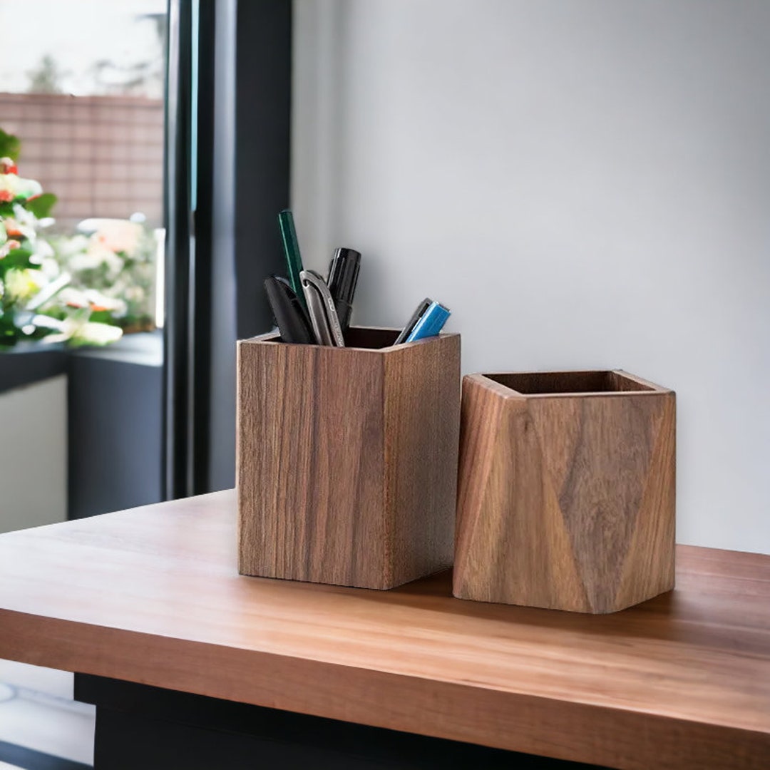 Wooden Office Desk Pen Holder Walnut Pen Pot Office Pen Etsy