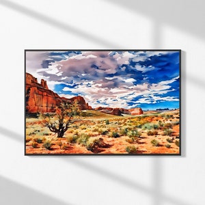 Stunning Desert Wall Art Print, Southwest Landscape Painting, Scenic Nature Artwork, Desert Wilderness Decor, Colorful Wall Art Print
