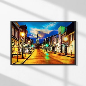 Arte mural de la calle principal de Annapolis, escena de la calle del centro, decoración urbana colorida, impresión en lienzo grande, decoración del hogar, arte mural de Annapolis