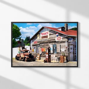 Vintage Texaco Gas Station Art Print: Rustic Texas Americana