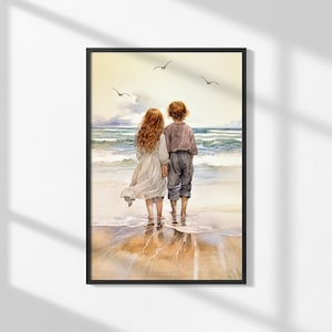Children&#39;s Beach Watercolor Print: Coastal Nursery Art