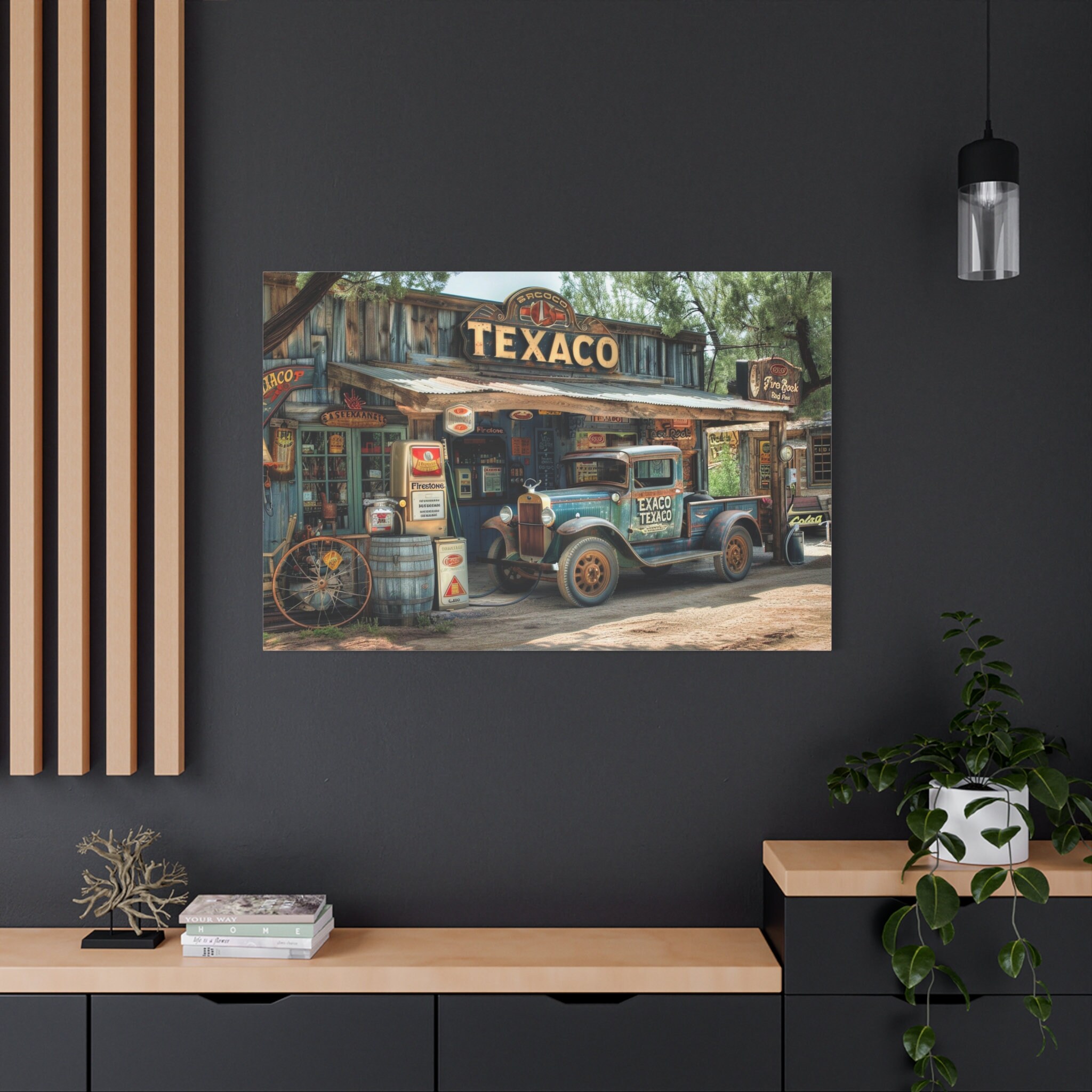 Vintage Texaco Gas Station Print, Rustic Old Truck Wall Art, Retro ...
