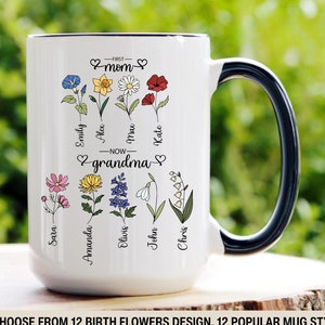 Tasse zum Muttertag, individuelle Tasse mit Geburtsmonat, Geburtsblume, Omas Gartentasse, Mamas Gartentasse, Muttertagsgeschenk für Oma, Mutter, Geburtstagsgeschenk