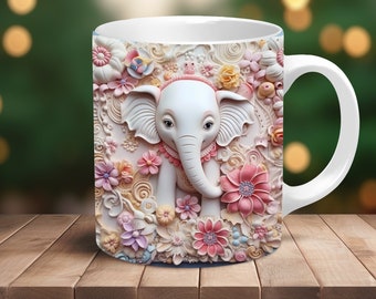 Elephant Coffee Mug: Floral Ceramic Cup, Gift for Elephant Lovers