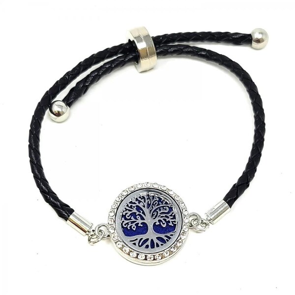 Tree of Life Diffuser Bracelet with Magnetic Closure and Crystals