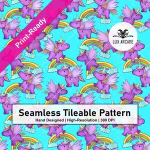 Unicorn Rainbow Seamless Pattern: Pet Animal Design (PNG Digital Download)