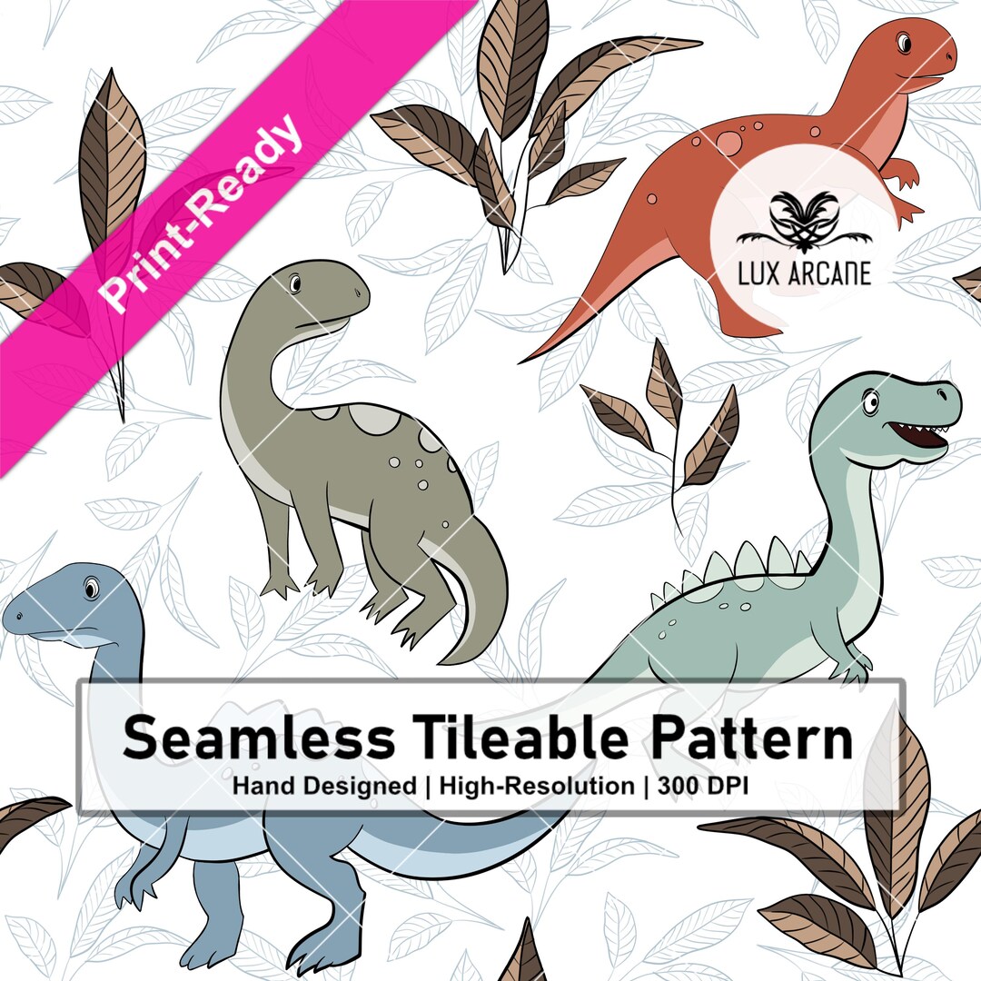Dinosaur Seamless Pattern: Dino T-rex, Triceratops (PNG Digital ...