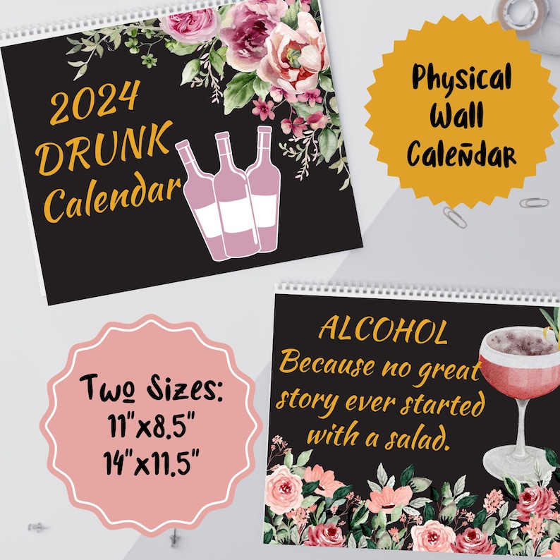 2024 Wall Calendar Funny Drinking Calendar Physical Wall Etsy Australia