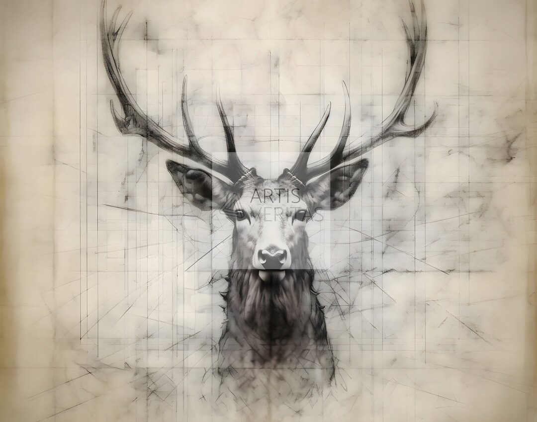 Deer Stag Wall Art Modern Wildlife Portrait Art Gift Etsy