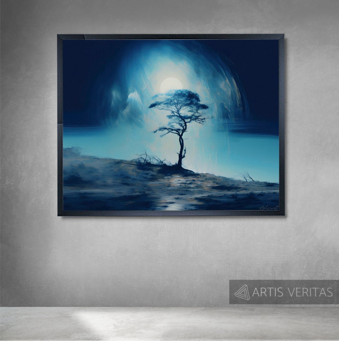 Moon & Tree Wall Art Modern Landscape Art Gift Printable Etsy