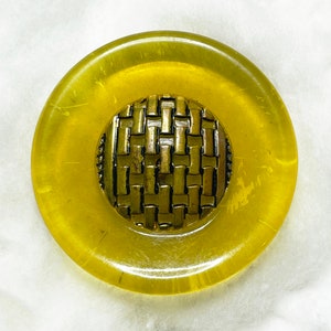 an apple juice bakelite button with metal &quot;brick&quot; OME