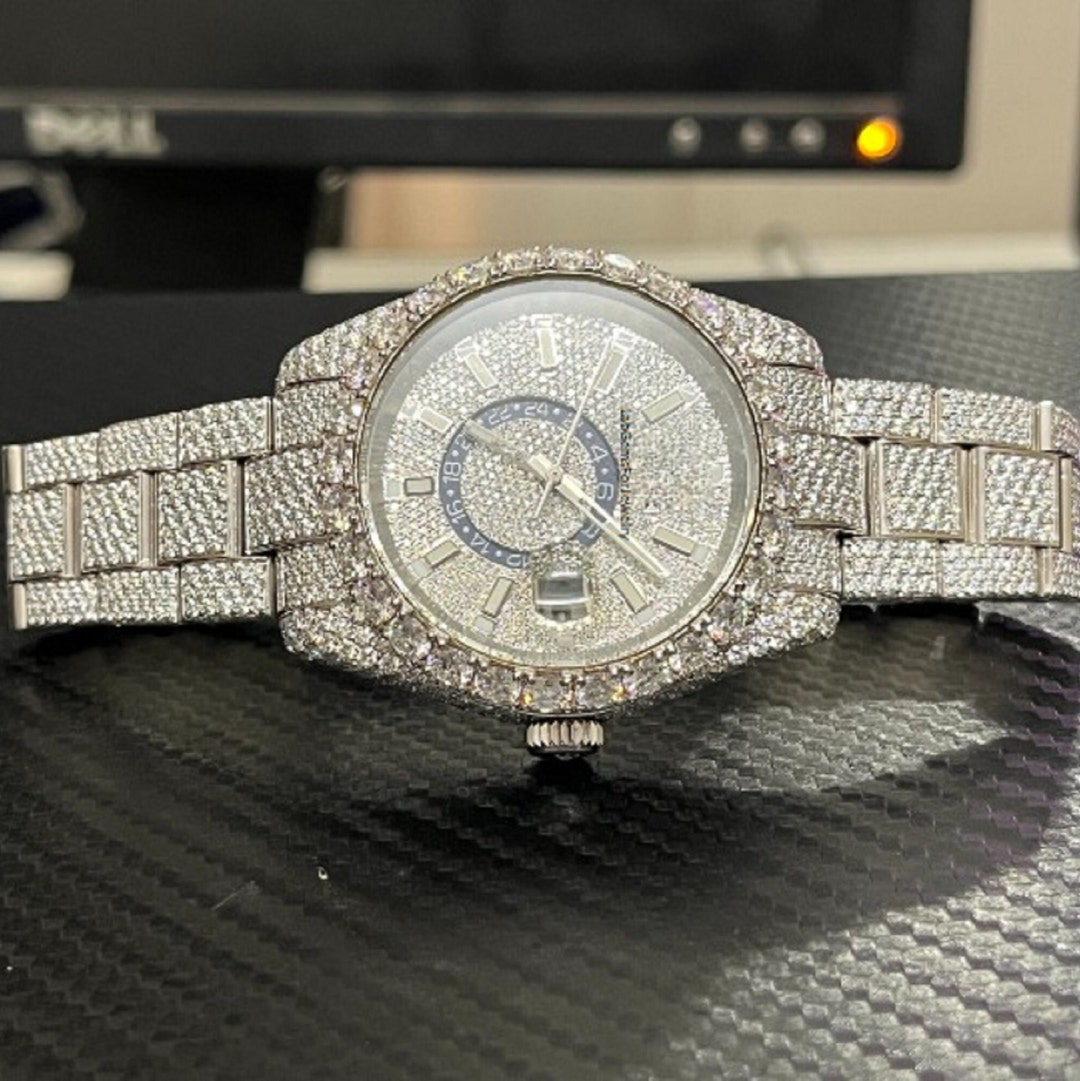 Iced Out Luxury Moissanite Watch, Stainless Steel Watch, Full Bust Down