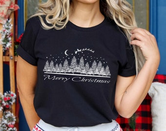 Black Merry Christmas Unisex T-Shirt, Christmas Shirts, Cute Winter Tshirt, Christmas Shirt for Women, Christmas Crewneck, Holiday Sweater