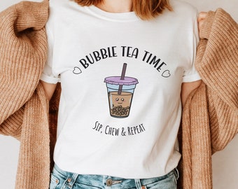 Kawaii Boba Tea Party Shirt, Cute Bubble Tea Shirt, Cute Tea Shirt, Gift For Tea Lover, Tea Tshirt, Bubble Tea Shirt, Boba Clothing Crewneck