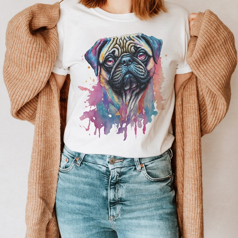 Pug Shirt Paint Splash Style, Dog Lover Tee, Unisex Jersey Tee