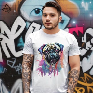 Cute Pug Tee Shirt, Artistic Dog Lover Tee