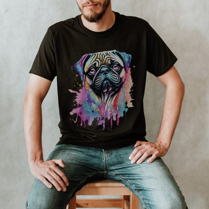 Artistic Pug Lover Shirt, Paint Splash Tee, Unisex Jersey Tee, Dog Owner Gift, Cool Streetwear