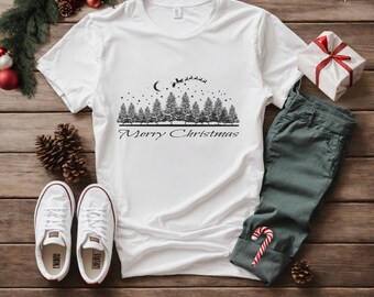 White Merry Christmas Unisex T-Shirt, Christmas Shirts, Cute Winter Tshirt, Christmas Shirt for Women, Christmas Crewneck, Holiday Sweater