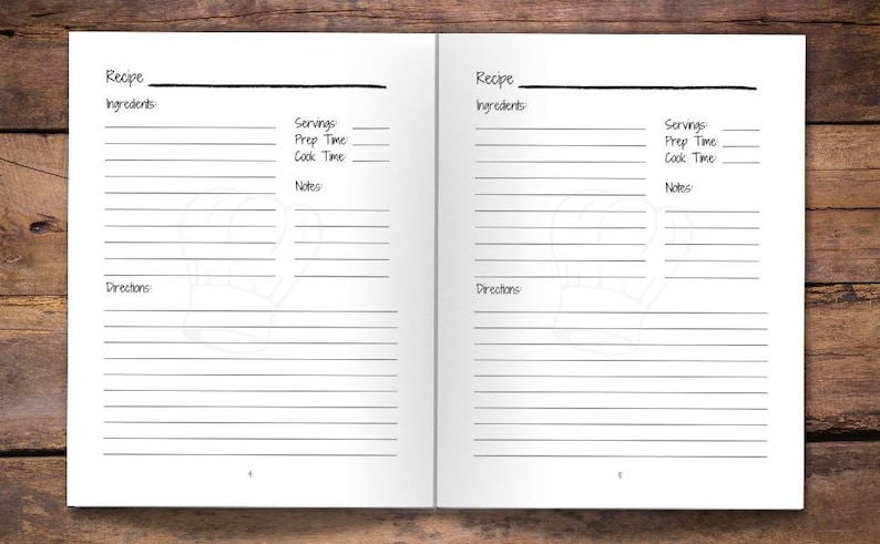 Printable Blank Recipe Book Interior: 8.5x11 PDF, Commercial Use ...